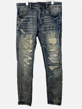 Moto Street Damati Jeans Los Angeles Distressed Patch Work Underlay Slim Fit